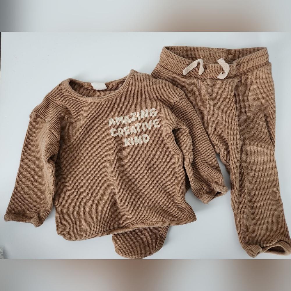 H&M baby 18m brown waffle knit set